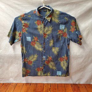 WTF  Button up Shirt Mens size Large Tropical 100% Silk casual collared